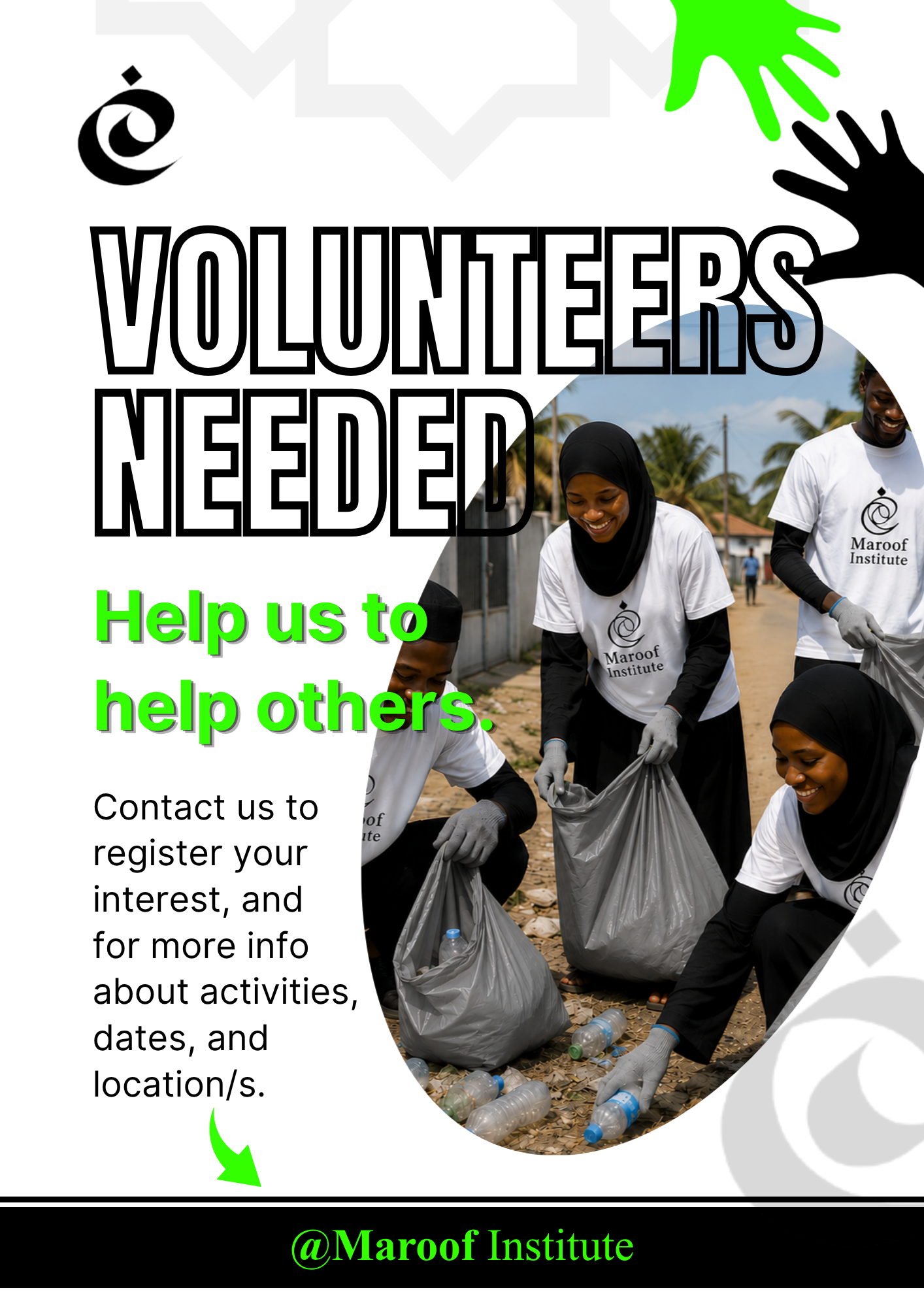 Volunteers Needed Maroof Institute Flyers_Donate_Food_Clothing_Aid_Africa